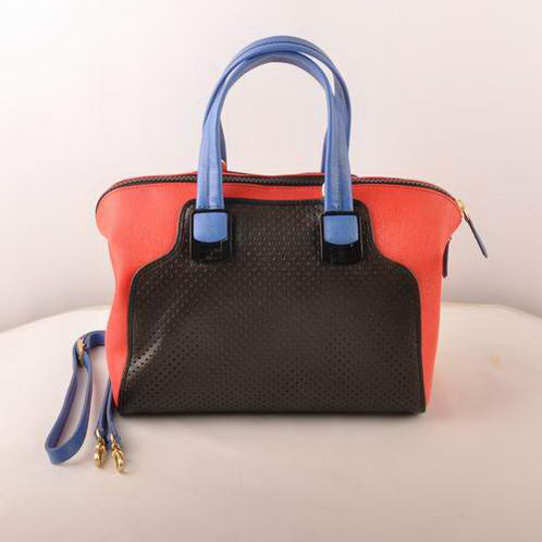Fendi Chameleon Punch Saffiiano Leather Top Zip Tote Bag 2545 Black-Red