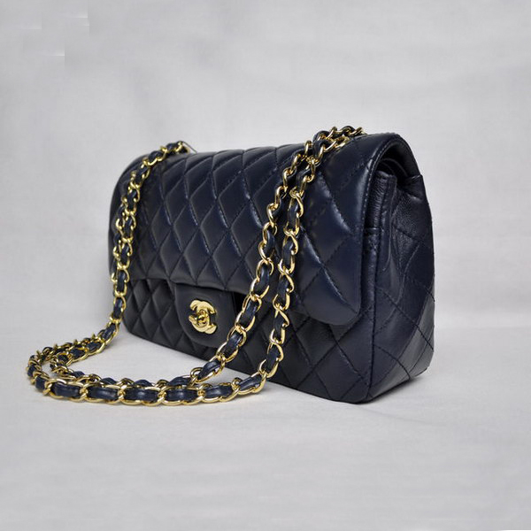 Chanel 1112 Classic Navy Blue Leather with Golden Hardware Flap Bag