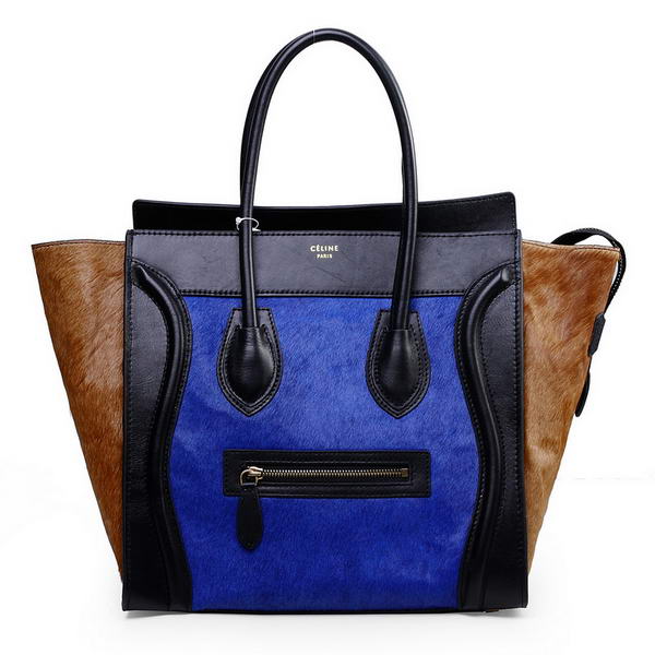 Celine Luggage Mini Boston Bags Original Leather&Horsehair Blue