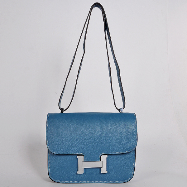 Hermes Constance Bag clemence leather in Medium Blue with Silver hardware