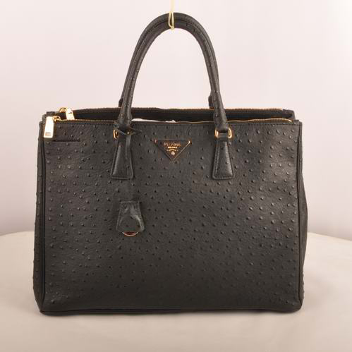 Prada Maxi Ostrich Leather Tote Bag Black