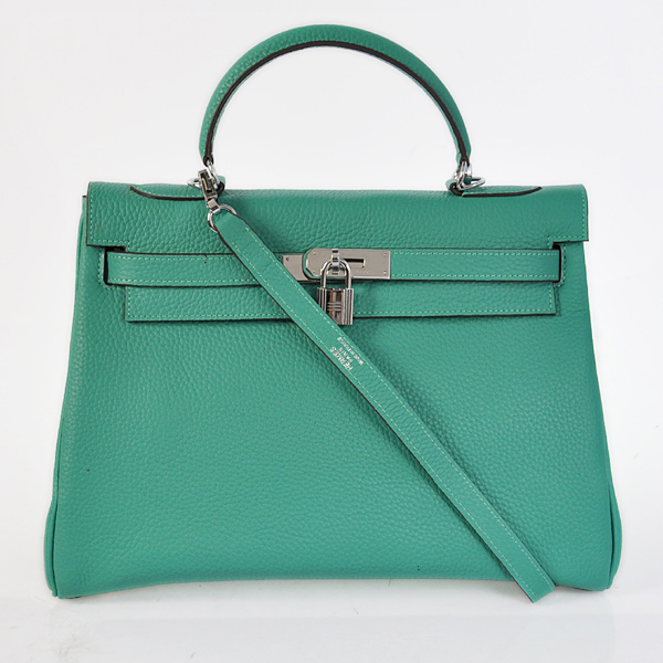 Hermes Kelly 32CM clemence leather in Lake Green with Silver hardware