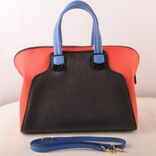 Fendi Chameleon Punch Saffiiano Leather Top Zip Tote Bag 2537 Black-Red