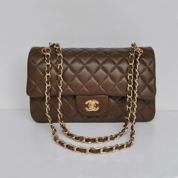 Chanel Brown Sheepskin Leather Flap Bag Gold Hardware