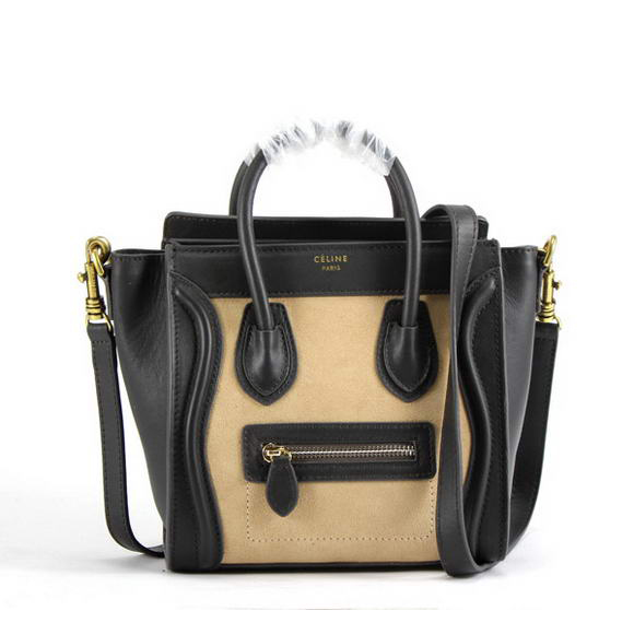 Celine Luggage Bags Mini in Suede Black Apricot