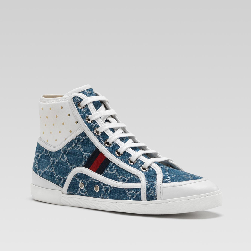 'cannes' high-top sneaker with eyelets and signature web detail