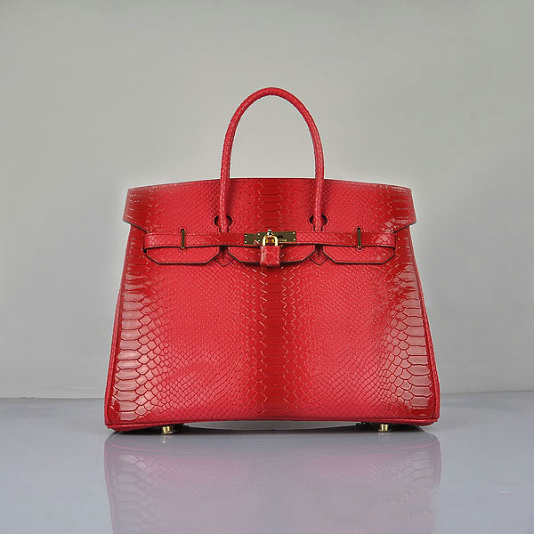 Hermes Birkin 35CM Red Snake Leather Tote Bag Gold