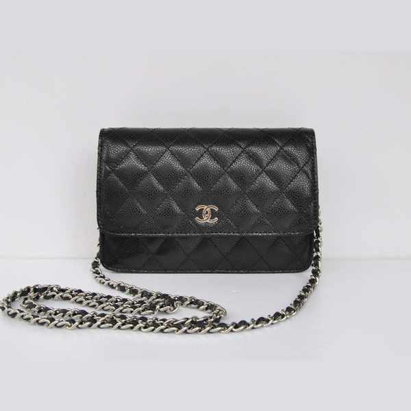 Chanel A33814 Black Grain Leather Flap Bag Silver