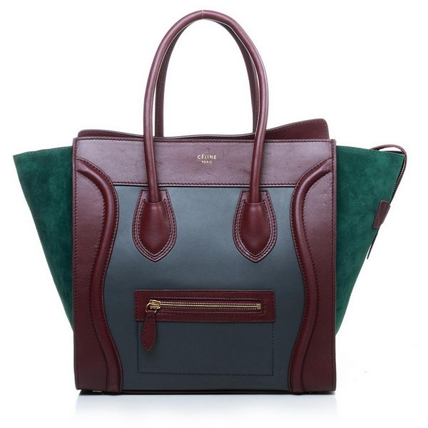 Celine Luggage Mini Boston Bags Original Suede&Calf Leather Green&Wine