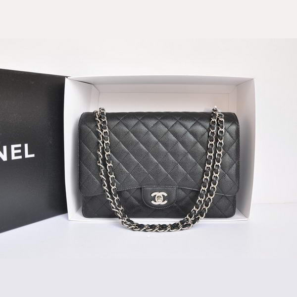 Chanel A47600 Black Original Caviar Leather Jumbo Flap Bag Silver