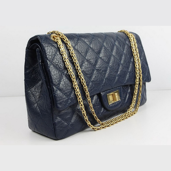 Chanel Flap Bag Quilted Navy-Blue Leather with Gold Chain 48102