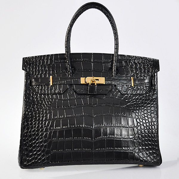 Hermes Birkin 35CM Black Crocodile stripes leather(Gold)