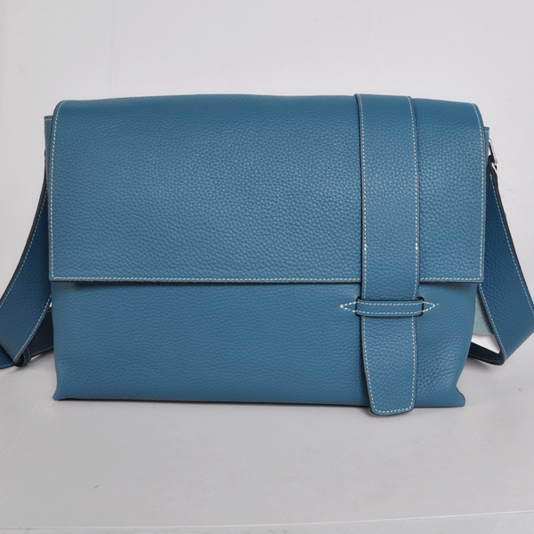 Hermes Alfred men Bag clemence leather in Medium Blue