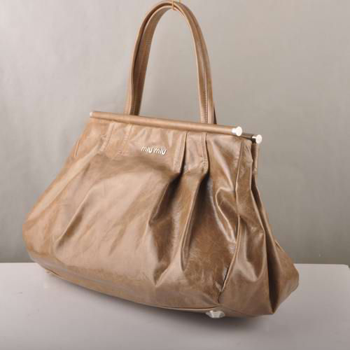 Miu Miu Tote Handbags Oil Wax Leather 8001 Coffee