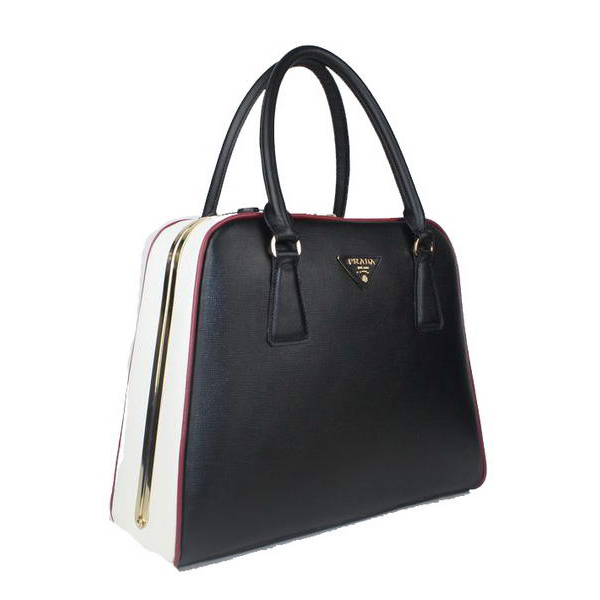 Prada Saffiano Leather Medium Tote Bag BL5018 Black&White