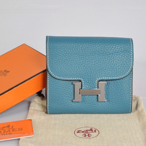 Hermes Constance Wallet clemence leather in Medium Blue