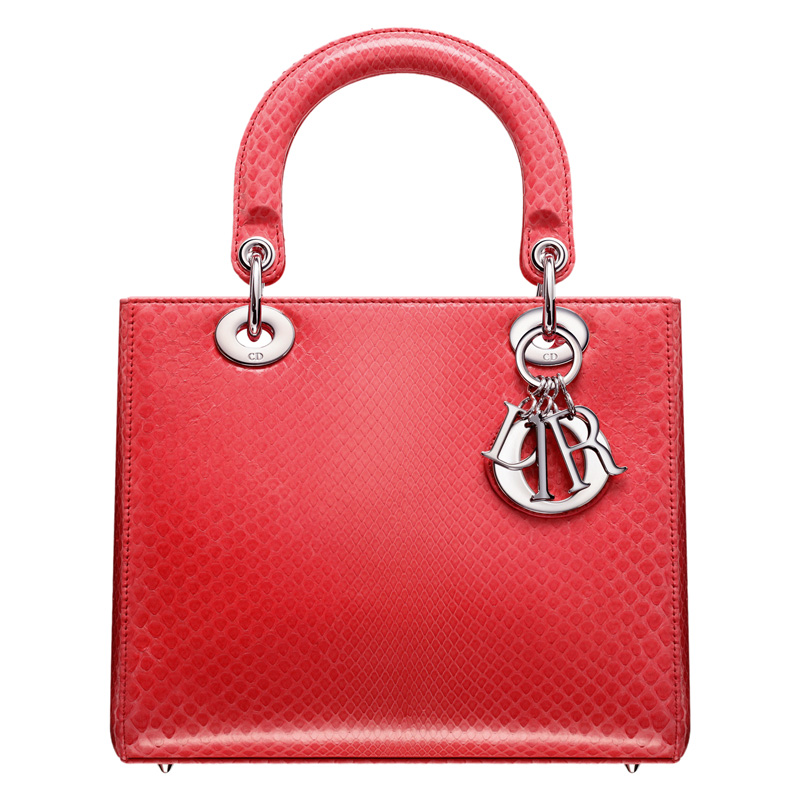 Glossy light-coral python 'Lady Dior' bag