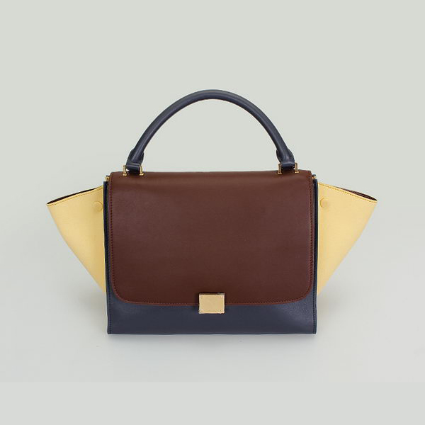 Celine Trapeze Bags Calfskin&Suede Brown&Blue&Apircot