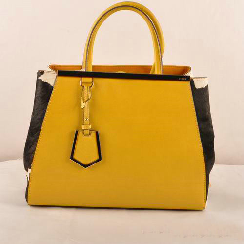 Fendi 2Jours Saffiiano Leather Horsehair Tote Bag F2552M Yellow&Black