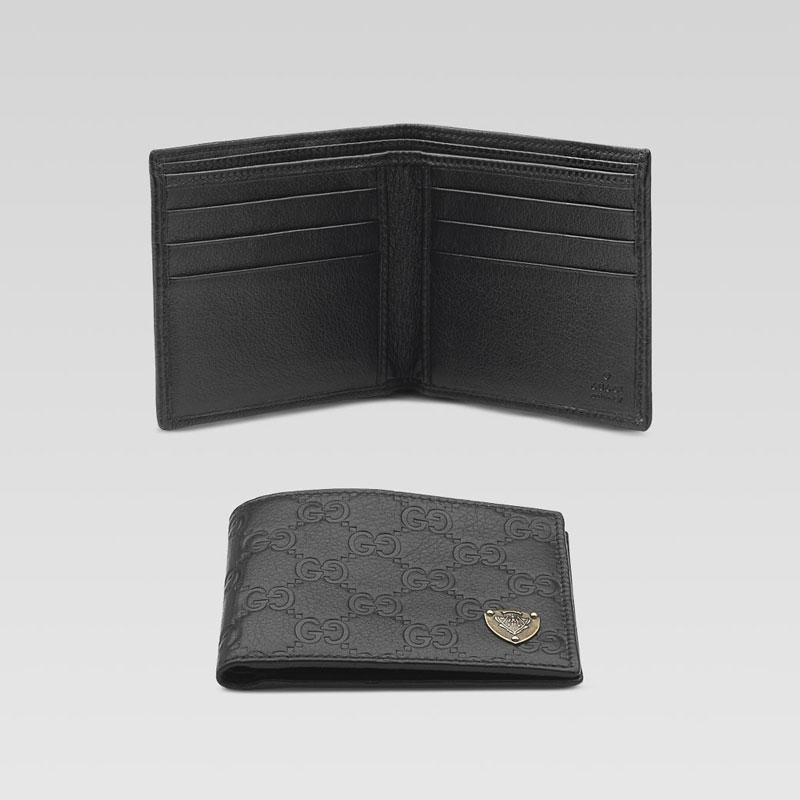 bi-fold wallet with metal gucci crest detail