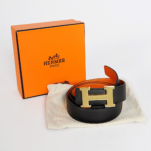 Hermes belt leather in black/Orange with H gold Buckle