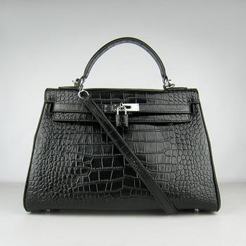 Hermes 32CM Black Crocodile Stripe(silver)