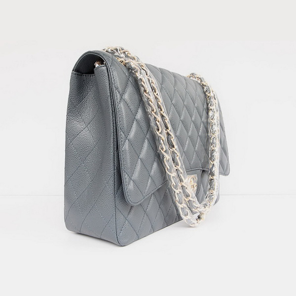 Chanel Flap Bag Quilted Gray Caviar with Gold Chain 1116