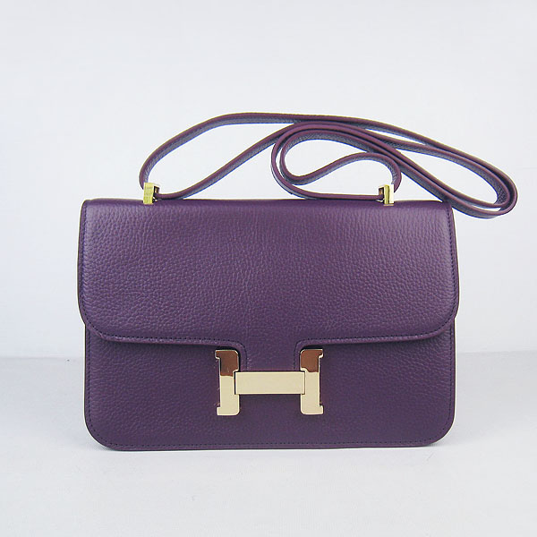 Hermes Constance Togo Leather Single Bag Purple Gold Hardware H020