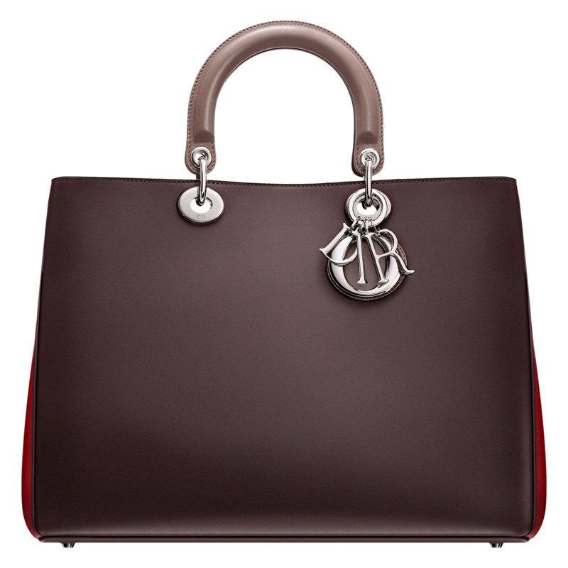 Smooth three-tone amethyst/pigeon grey/cerise leather 'Diorissimo' bag