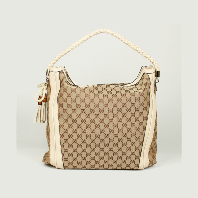 'bella' large hobo with woven leather bow, bamboo