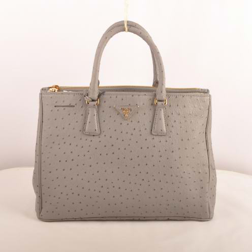 Prada Medium Ostrich Leather Tote Bag Grey