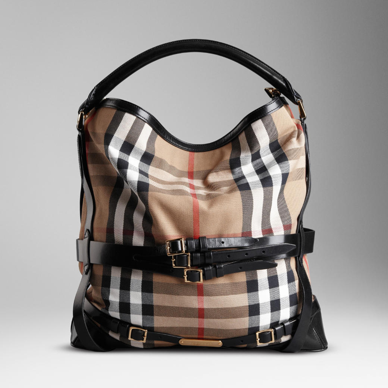 LARGE CHECK MULTIPLE BUCKLE HOBO