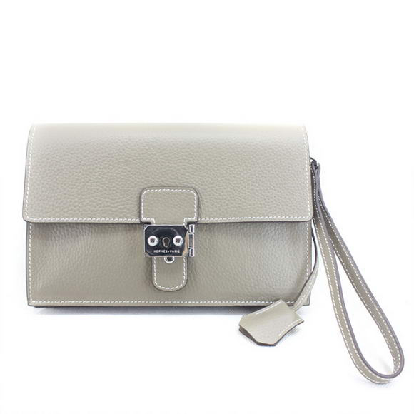 Hermes Jet Pochette Clutch Bag Clemence Leather Grey