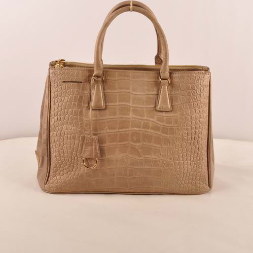 Prada Medium Croco Leather Tote Bag Brown