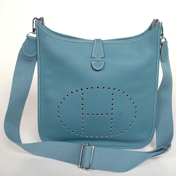 Hermes 32cm Evelyn bag togo leather in Medium Blue