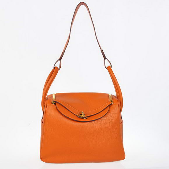 Hermes Lindy 30CM Havanne Handbags 1057 Orange Leather Golden Hardware