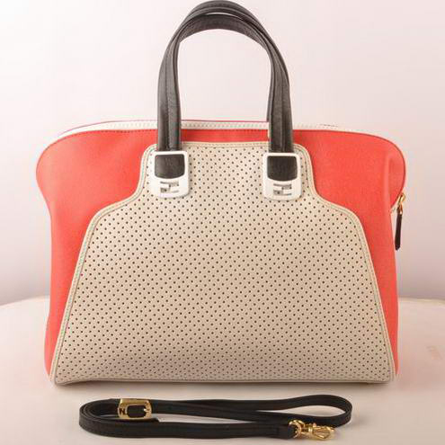 Fendi Chameleon Punch Saffiiano Leather Top Zip Tote Bag 2537 White-Red