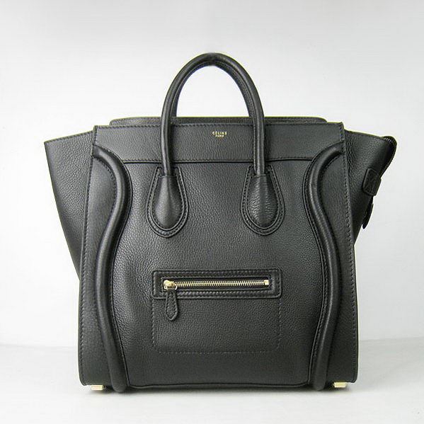 Celine Luggage Boston Tote Bags All Calfskin Leather C0192 Black