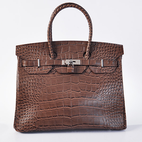 Hermes Birkin 35CM Crocodile stripes leather in Dark Brown with Silver hardware