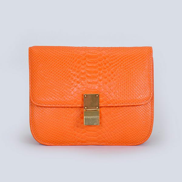 Hot Sell Celine Classic Box Small Flap Bag Snake Leather Orange