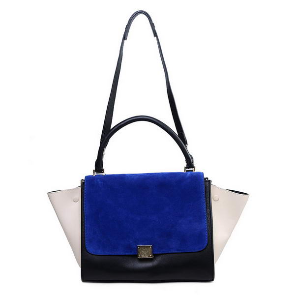 Celine Trapeze Bags Original Calf&Suede Leather Blue&Black