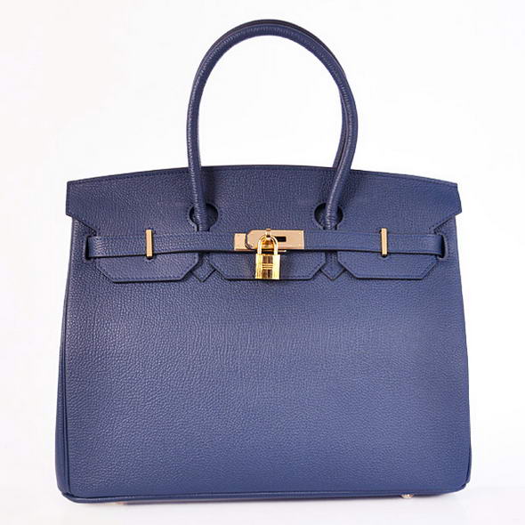 Hermes Birkin 35CM Tote Bags Smooth Togo Leather H35 Dark Blue Golden