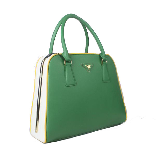 Prada Saffiano Leather Medium Tote Bag BL5018 Green&White