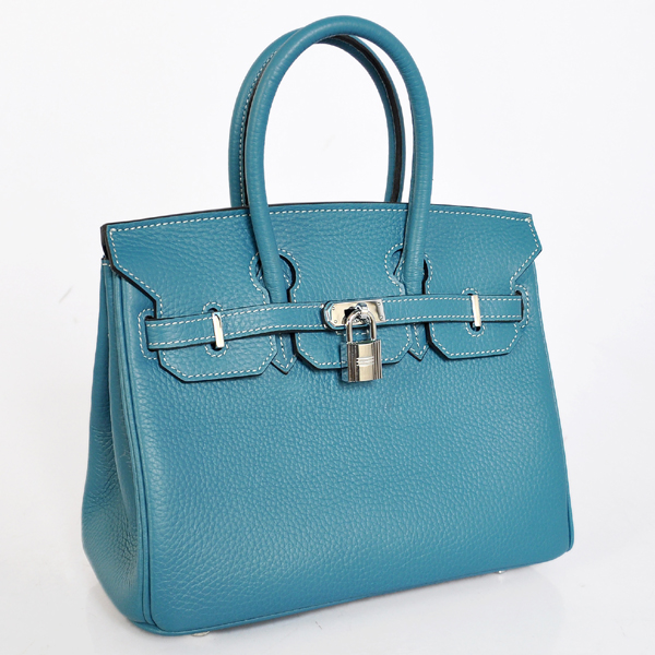 Hermes Birkin 25CM clemence leather in Medium Blue with Silver hardware