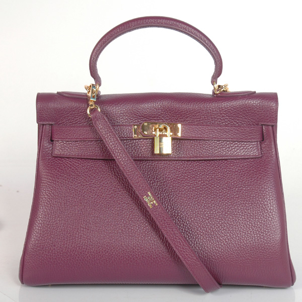 Hermes Kelly 32CM clemence leather in Purple with Gold hardware