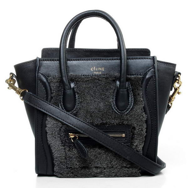 Celine Luggage Nano Boston Bag Lambswool Original Leather Black