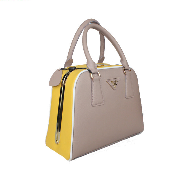 Prada Saffiano Leather Small Tote Bag BL0809 Grey&Yellow