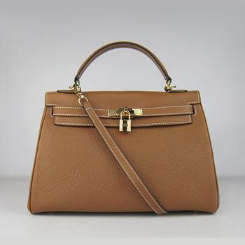 Hermes Kelly Handbags 32CM Light Coffee(gold)