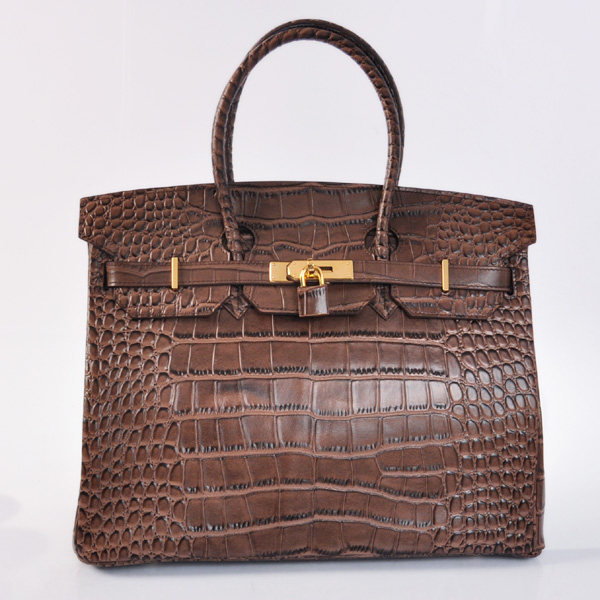 Hermes Birkin 35CM Crocodile stripes leather in Dark Brown with Gold hardware