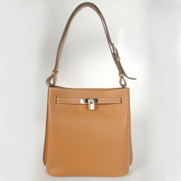 Hermes Sokelly Medium clemence leather in Camel with Silver hardware